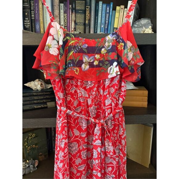 Anthropologie One September Zuri Midi Red Floral Dress Size Small - Picture 9 of 9